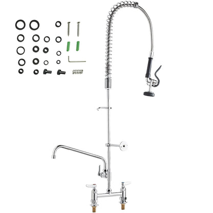 Commercial Faucet with Pre-Rinse Sprayer, 44" Height, 8" Center, 12" Swing Spout, Deck Mount Kitchen Sink Faucet, Brass Constructed Device with Pull Down Spray, for 1/2/3 Compartment Sink - Image 9