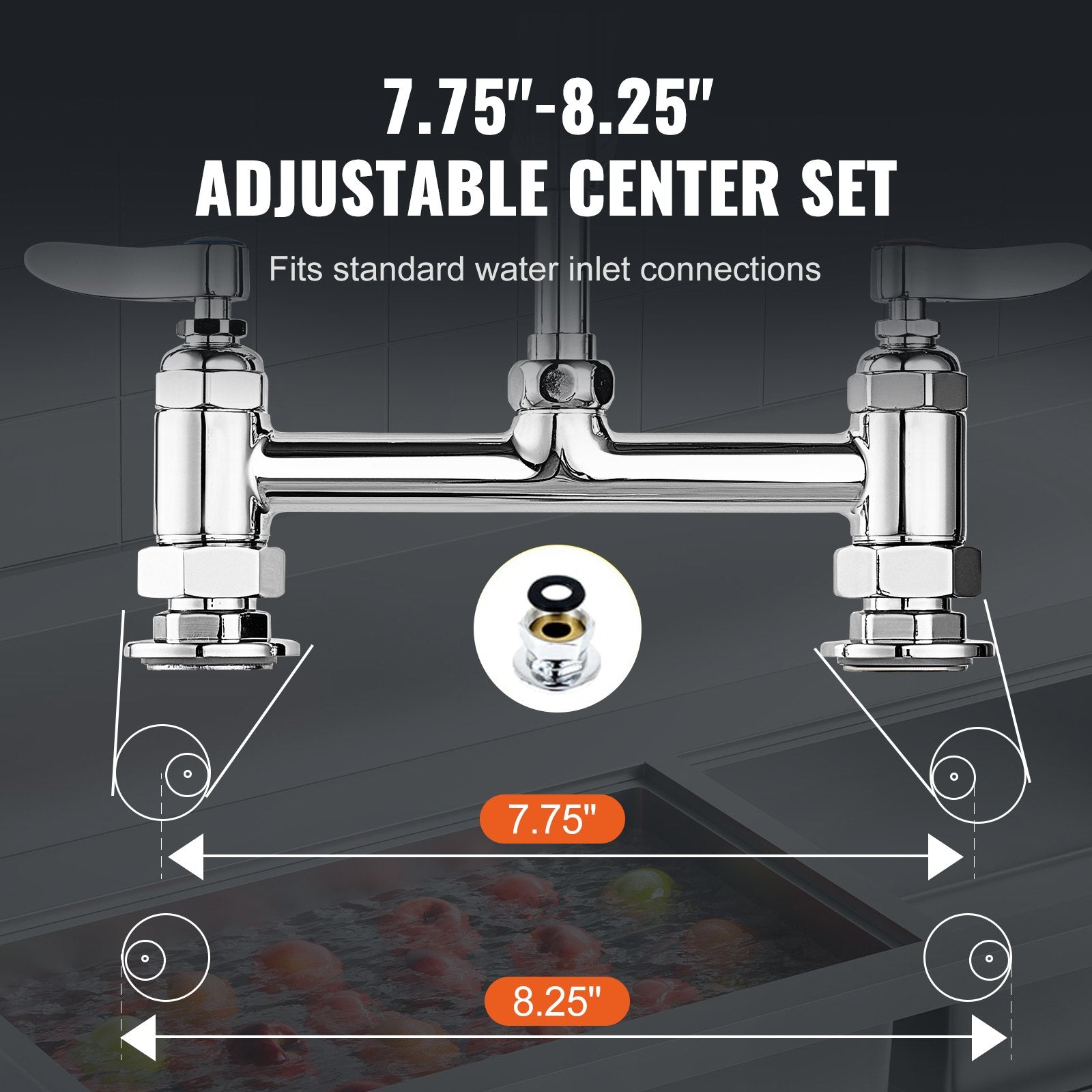 Commercial Faucet with Pre-Rinse Sprayer, 44" Height, 8" Center, 12" Swing Spout, Deck Mount Kitchen Sink Faucet, Brass Constructed Device with Pull Down Spray, for 1/2/3 Compartment Sink - Image 6