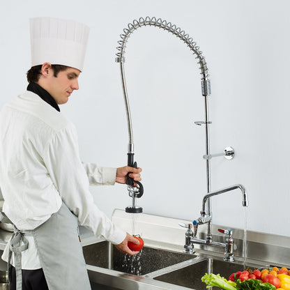 Commercial Faucet with Pre-Rinse Sprayer, 44" Height, 8" Center, 12" Swing Spout, Deck Mount Kitchen Sink Faucet, Brass Constructed Device with Pull Down Spray, for 1/2/3 Compartment Sink - Image 8