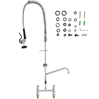 Commercial Faucet with Pre-Rinse Sprayer, 44" Height, 8" Center, 12" Swing Spout, Deck Mount Kitchen Sink Faucet, Brass Constructed Device with Pull Down Spray, for 1/2/3 Compartment Sink - Image 9