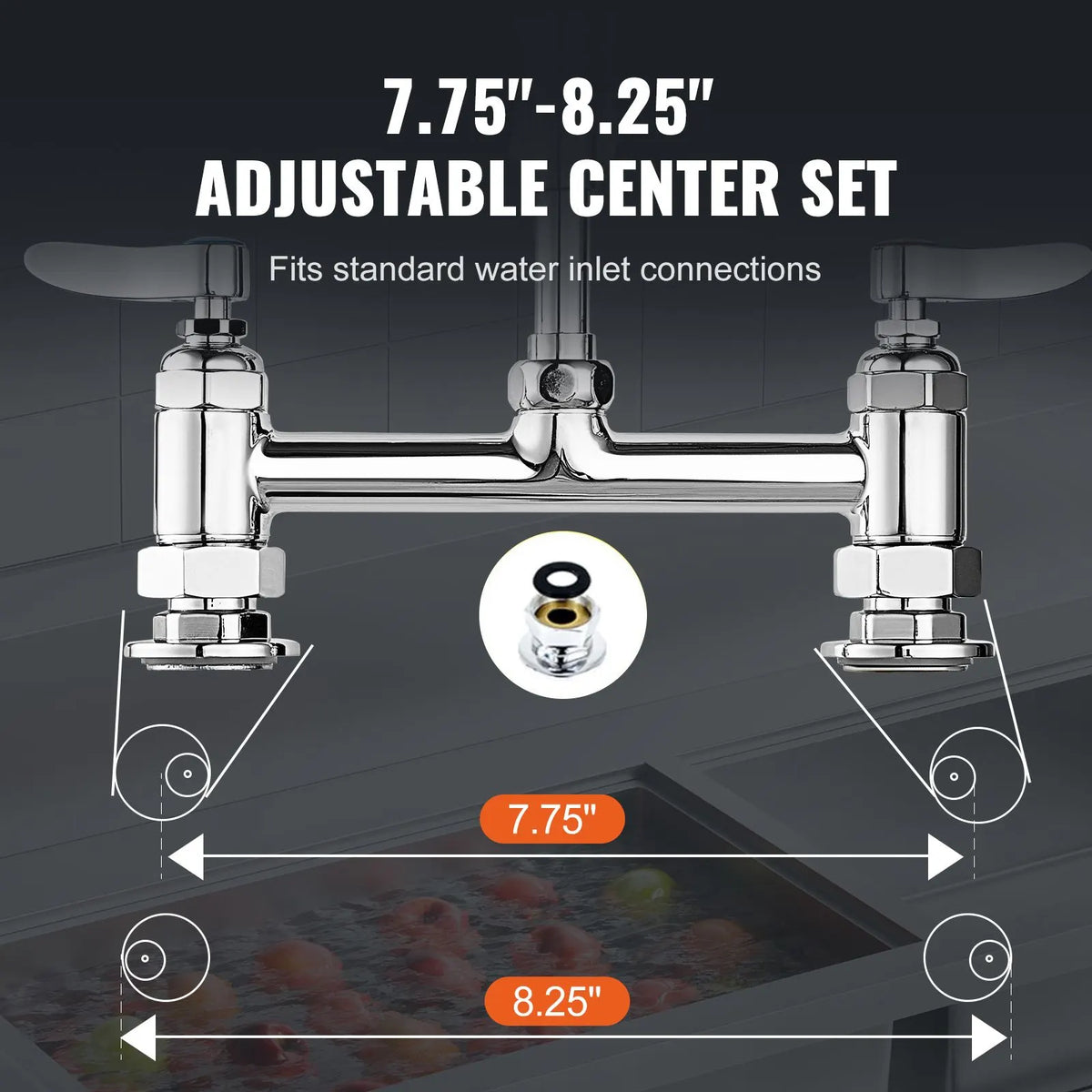 Commercial Faucet with Pre-Rinse Sprayer, 26" Height, 8" Center, 12" Swing Spout, Deck Mount Kitchen Sink Faucet, Brass Constructed Device with Pull Down Spray, for 1/2/3 Compartment Sink - Image 6