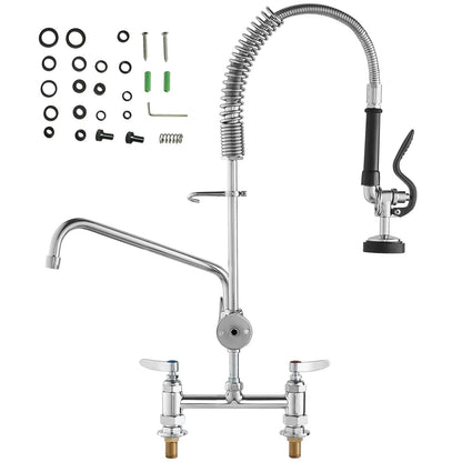 Commercial Faucet with Pre-Rinse Sprayer, 26" Height, 8" Center, 12" Swing Spout, Deck Mount Kitchen Sink Faucet, Brass Constructed Device with Pull Down Spray, for 1/2/3 Compartment Sink - Image 9