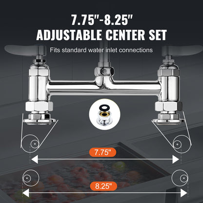 Commercial Faucet with Pre-Rinse Sprayer, 26" Height, 8" Center, 12" Swing Spout, Deck Mount Kitchen Sink Faucet, Brass Constructed Device with Pull Down Spray, for 1/2/3 Compartment Sink - Image 6
