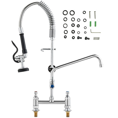 Commercial Faucet with Pre-Rinse Sprayer, 26" Height, 8" Center, 12" Swing Spout, Deck Mount Kitchen Sink Faucet, Brass Constructed Device with Pull Down Spray, for 1/2/3 Compartment Sink - Image 9