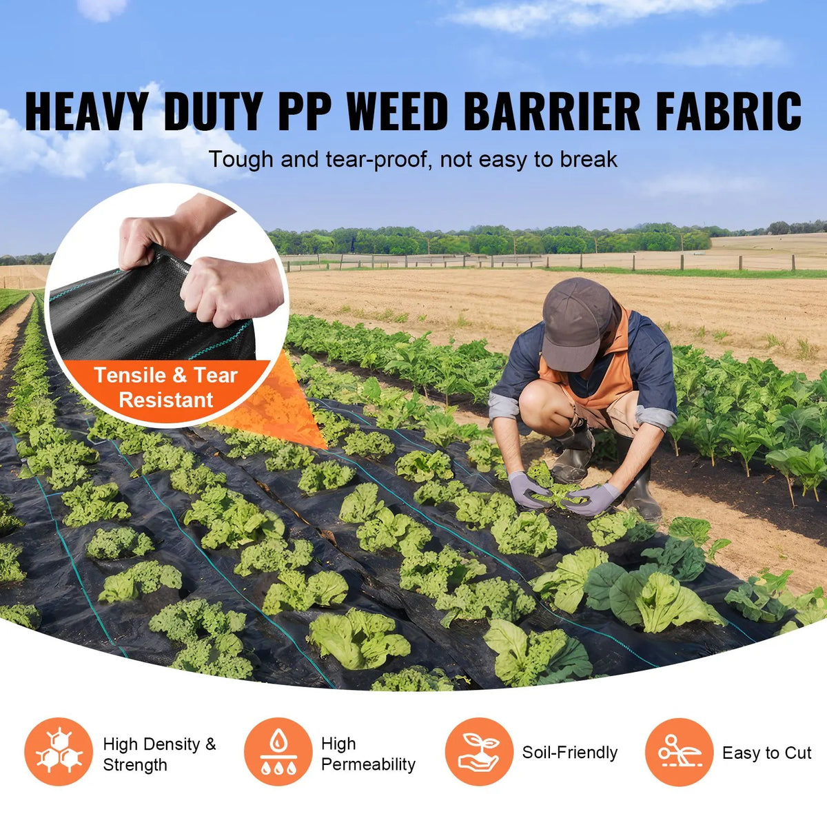 13FTx108FT Premium Heavy Duty Weed Barrier Landscape Fabric, 5OZ Woven Geotextile Fabric Under Gravel, High Permeability for Weed Blocker Weed Mat, Driveway Fabric, Weed Control Garden Cloth - Image 2