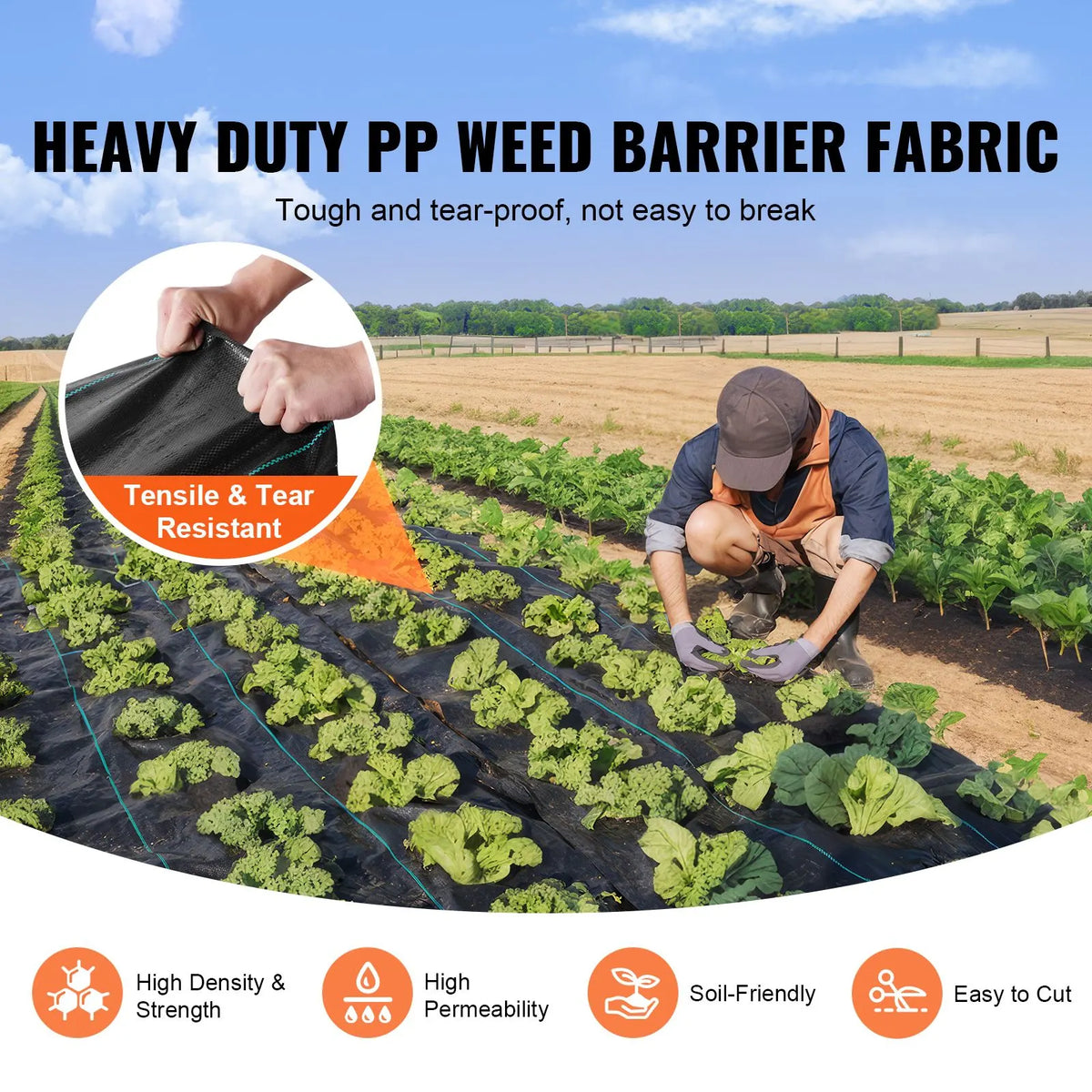 3FTx250FT Premium Heavy Duty Weed Barrier Landscape Fabric, 5OZ Woven Geotextile Fabric Under Gravel, High Permeability for Weed Blocker Weed Mat, Driveway Fabric, Weed Control Garden Cloth - Image 2