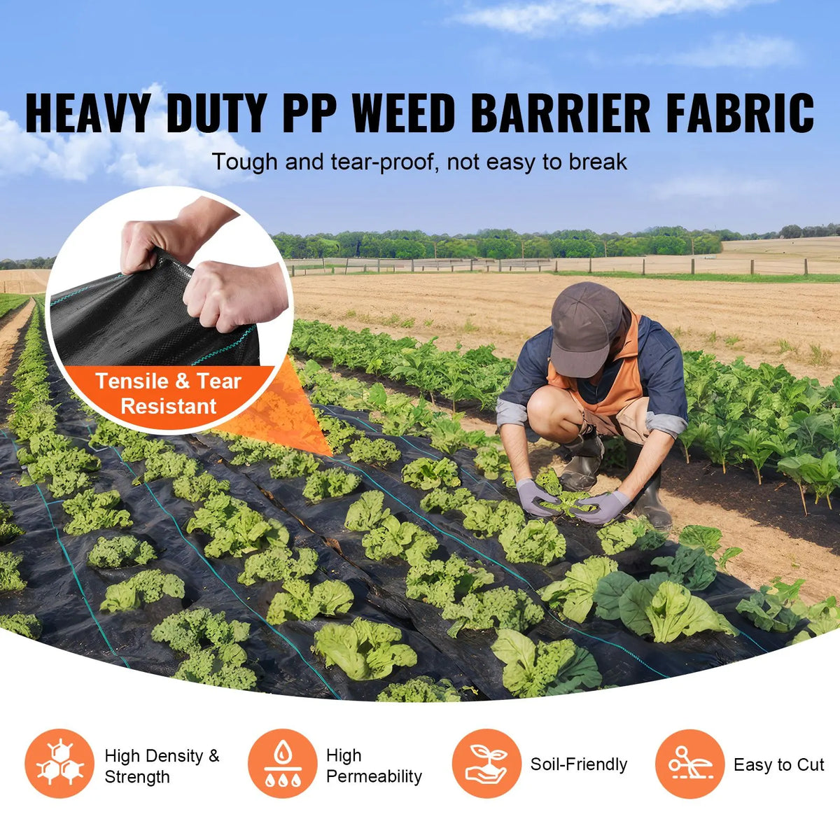 Weed Barrier Landscape Fabric, 6*300FT Heavy Duty Garden Weed Fabric, Woven PP Weed Control Fabric, Driveway Fabric, Geotextile Fabric for Landscaping, Ground Cover, Weed Blocker Weed Mat, Black - Image 2