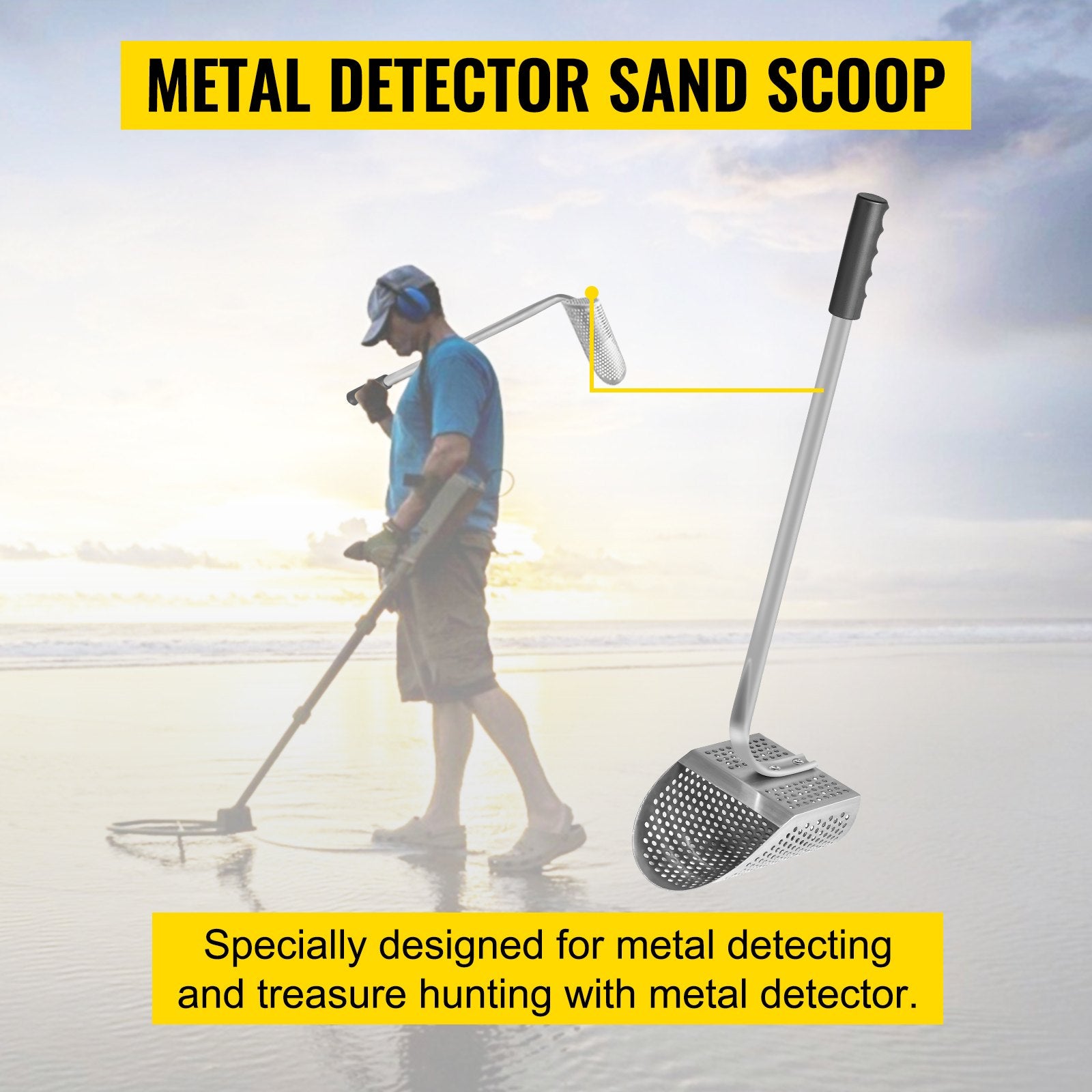 Metal Detector Sand Scoop Metal Detecting Hunting Scoop w/ Steel Handle - Image 5