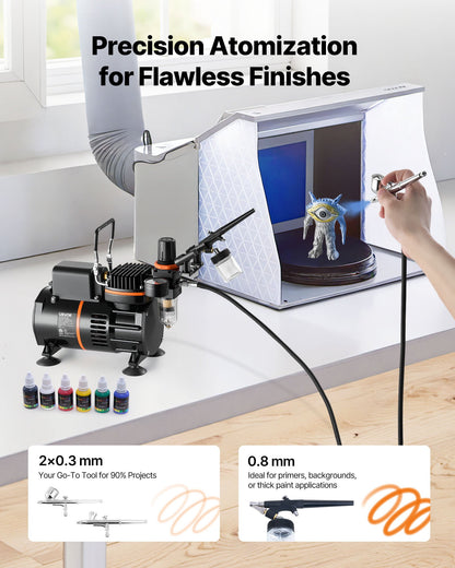 Airbrush Kit, 1/6 HP, Air Brush Kit with Air Compressor, 3 Dual-Action Professional Airbrushes with 3 Tips, Hose, Acrylic Paint, 2 Fans, Low Noise, for Cake Decorating, Model Painting, Nail Art - Image 2