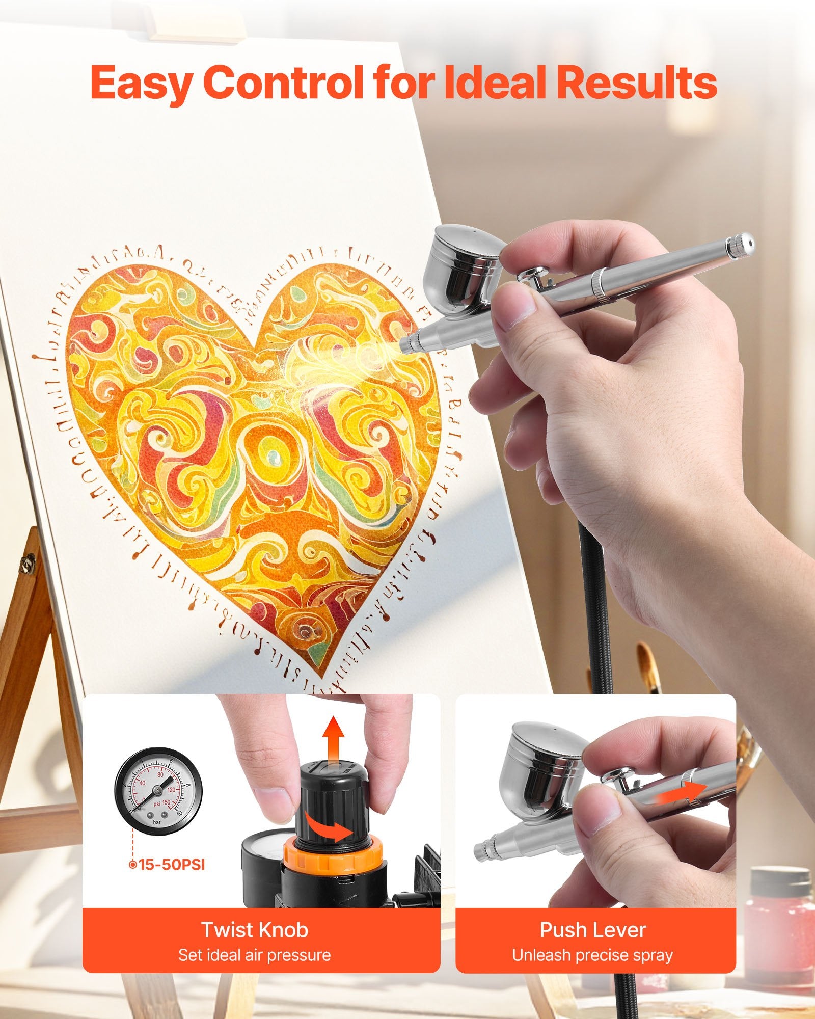 Airbrush Kit, 1/6 HP, Air Brush Kit with Air Compressor, 3 Dual-Action Professional Airbrushes with 3 Tips, Hose, Acrylic Paint, 2 Fans, Low Noise, for Cake Decorating, Model Painting, Nail Art - Image 4