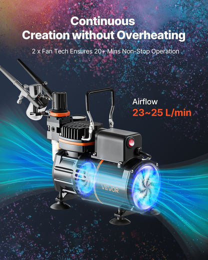Airbrush Kit, 1/6 HP, Air Brush Kit with Air Compressor, 3 Dual-Action Professional Airbrushes with 3 Tips, Hose, Acrylic Paint, 2 Fans, Low Noise, for Cake Decorating, Model Painting, Nail Art - Image 5