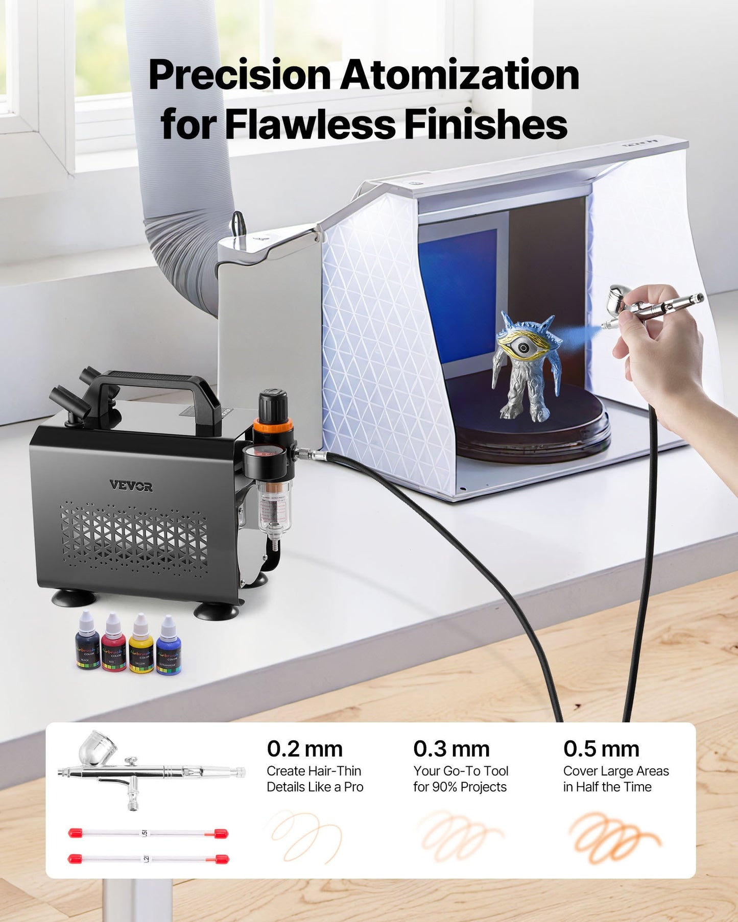 Airbrush Kit Air Brush Kit 1/6 HP Air Compressor 1 Airbrush 3 Tips Paint - Image 2