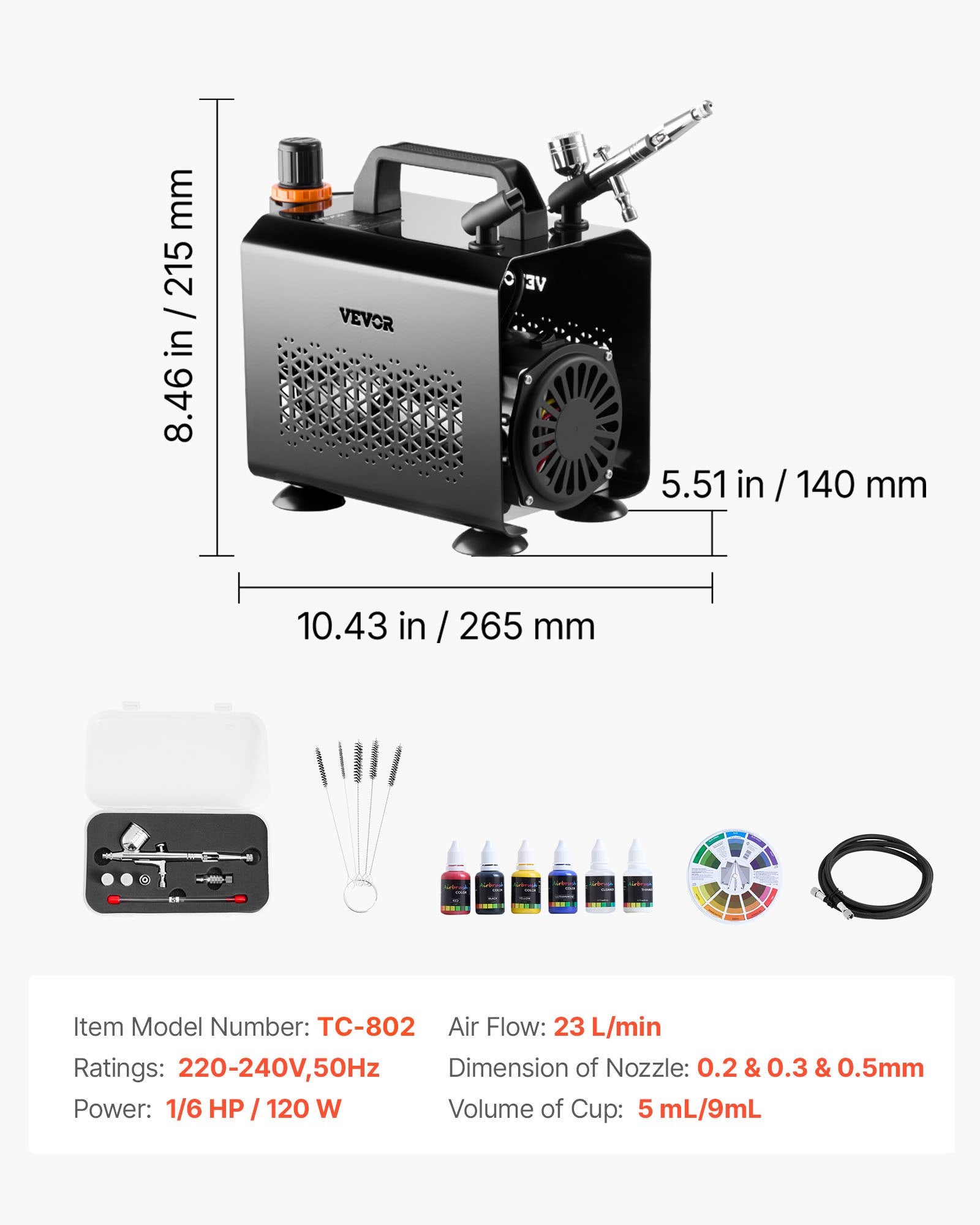 Airbrush Kit Air Brush Kit 1/6 HP Air Compressor 1 Airbrush 3 Tips Paint - Image 7