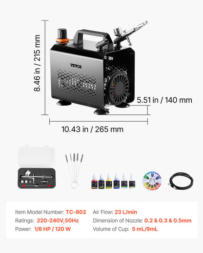 Airbrush Kit Air Brush Kit 1/6 HP Air Compressor 1 Airbrush 3 Tips Paint - Image 7