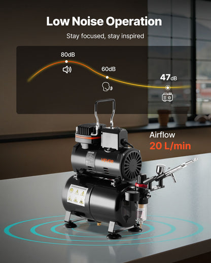 Airbrush Kit Air Brush Kit 1/6 HP Air Compressor Tank 1 Airbrush 3 Tips - Image 5