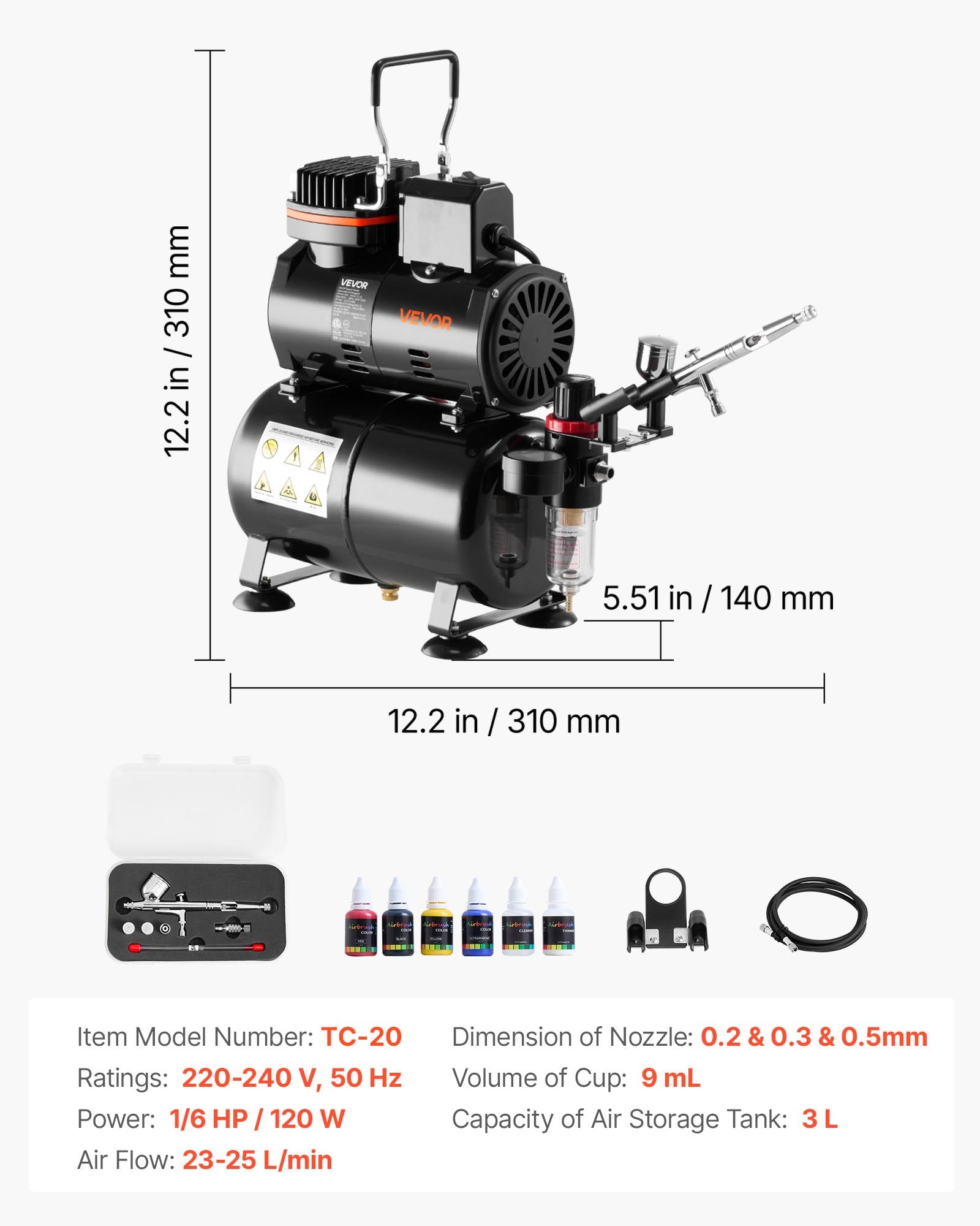 Airbrush Kit Air Brush Kit 1/6 HP Air Compressor Tank 1 Airbrush 3 Tips - Image 7