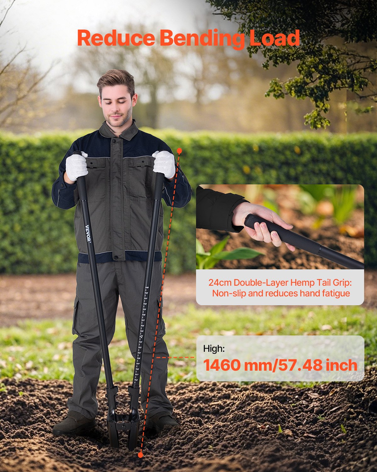 Post Hole Digger, Heavy Duty Post Hole Digger with Fiberglass Handle, Manual Hole Digger with Scale Markings and Metal Blade, Post Hole Digger Tool for Digging Gardening and Outdoors, 1460 mm - Image 4