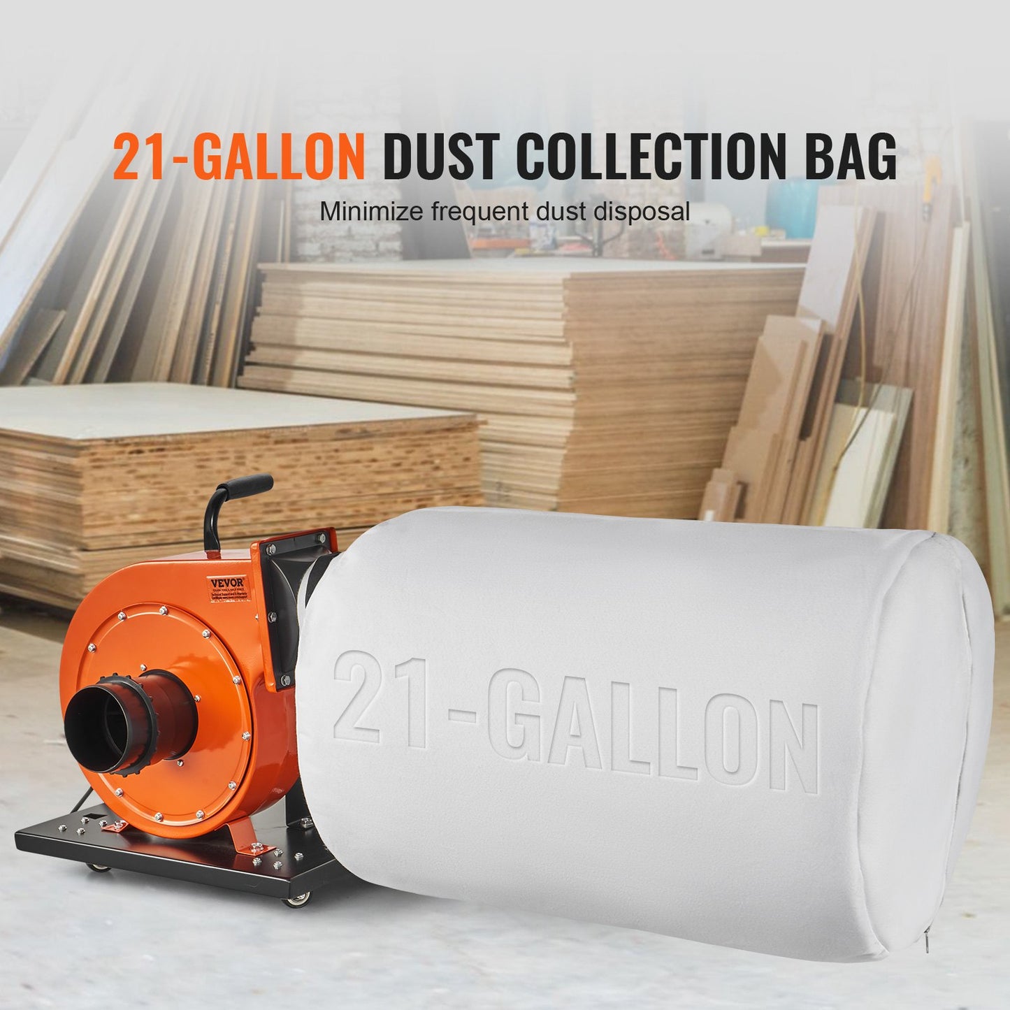 Dust Collector, 1HP 460 CFM Air Flow, Rolling Dust Collector with 80L Large Dust Collection Bag, 2.5 Micron Bag Filtration, Industrial Workshop Mobile Wood Dust Container with Handle and Wheels - Image 4