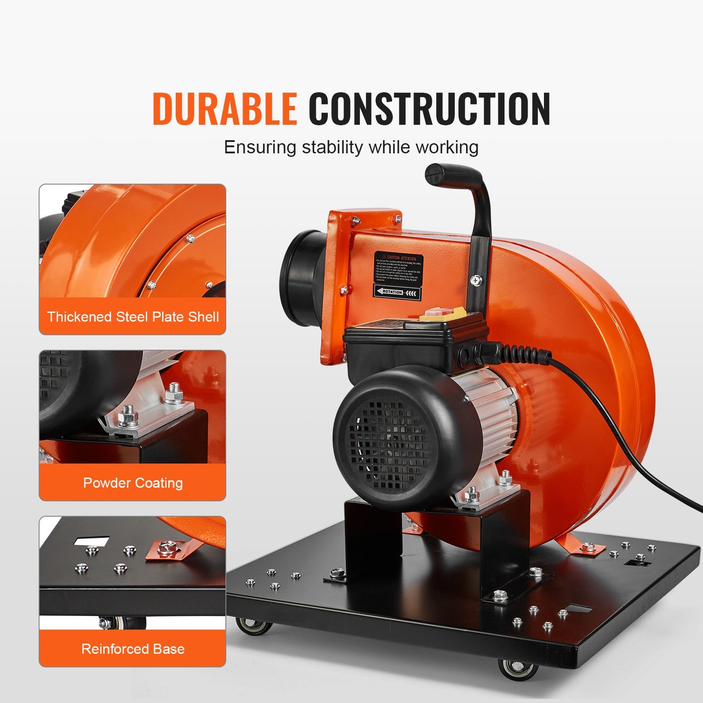 Dust Collector, 1HP 460 CFM Air Flow, Rolling Dust Collector with 80L Large Dust Collection Bag, 2.5 Micron Bag Filtration, Industrial Workshop Mobile Wood Dust Container with Handle and Wheels - Image 6