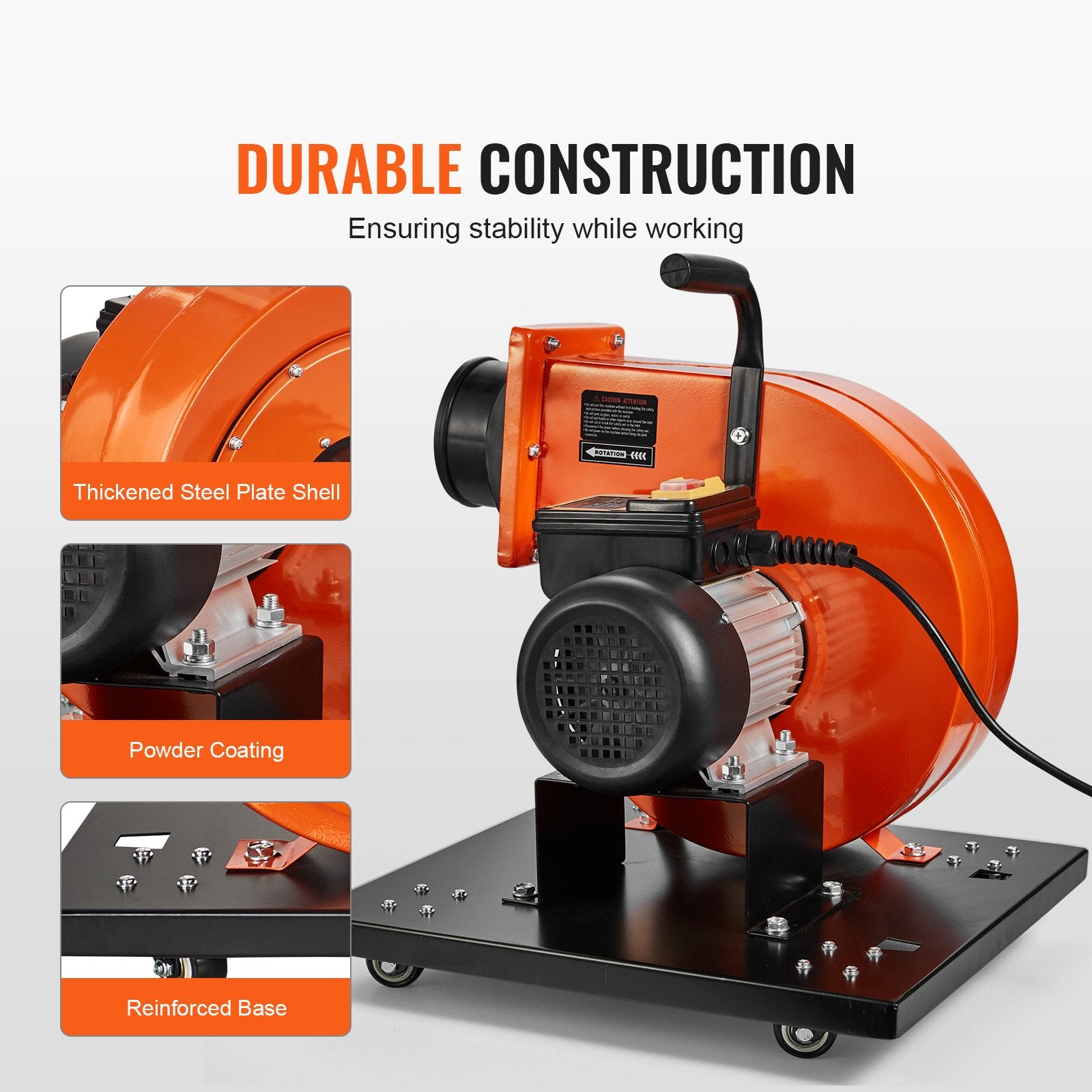 Dust Collector, 1HP 460 CFM Air Flow, Rolling Dust Collector with 80L Large Dust Collection Bag, 2.5 Micron Bag Filtration, Industrial Workshop Mobile Wood Dust Container with Handle and Wheels - Image 6