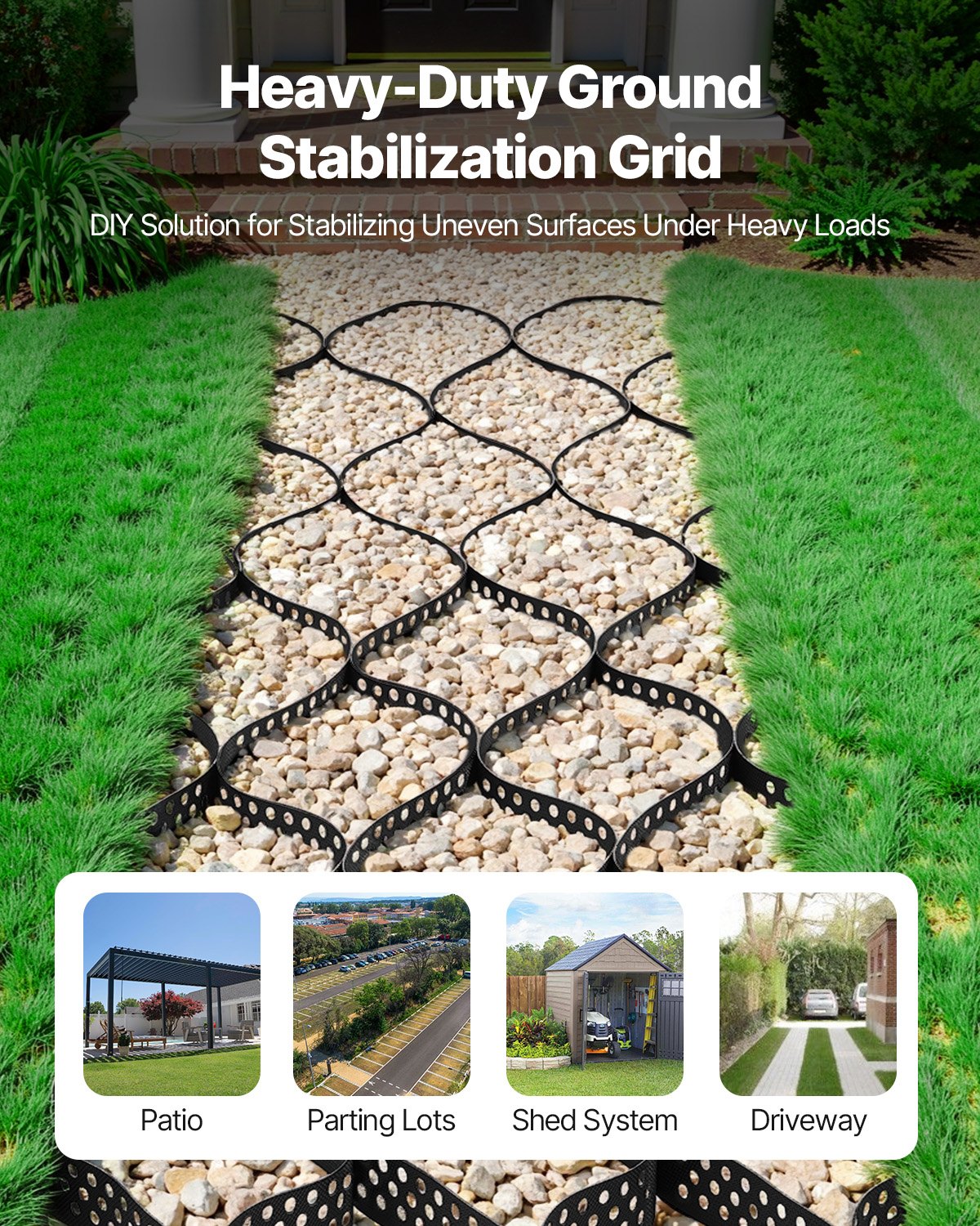 Gravel Grid, 2 Inch Depth, 32.81 x 9.84 FT / 10000 x 3000 mm, 1880 LBS Per Sq ft Grass Ground Retainer, Permeable Geo Grids Driveway Stabilization, for Garden, Patio, Walkway, RV Parking Slopes - Image 2