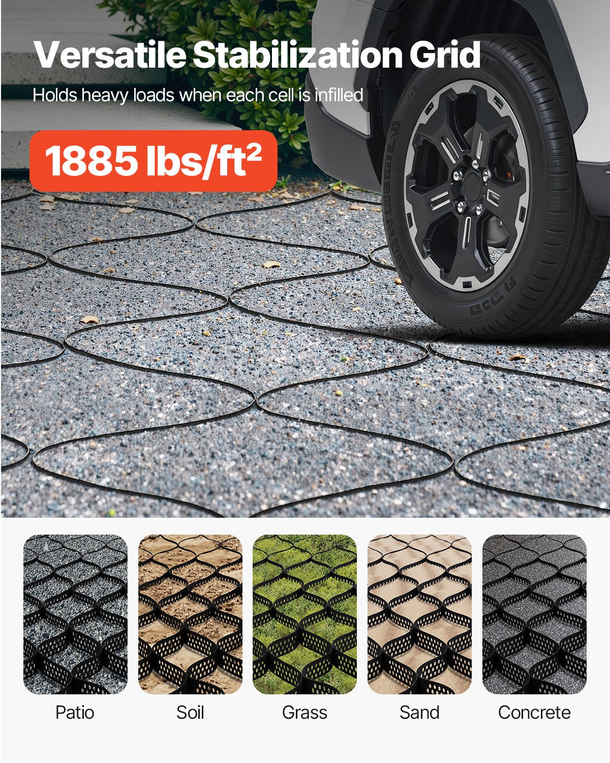 Gravel Grid, 2 Inch Depth, 32.81 x 9.84 FT / 10000 x 3000 mm, 1880 LBS Per Sq ft Grass Ground Retainer, Permeable Geo Grids Driveway Stabilization, for Garden, Patio, Walkway, RV Parking Slopes - Image 5