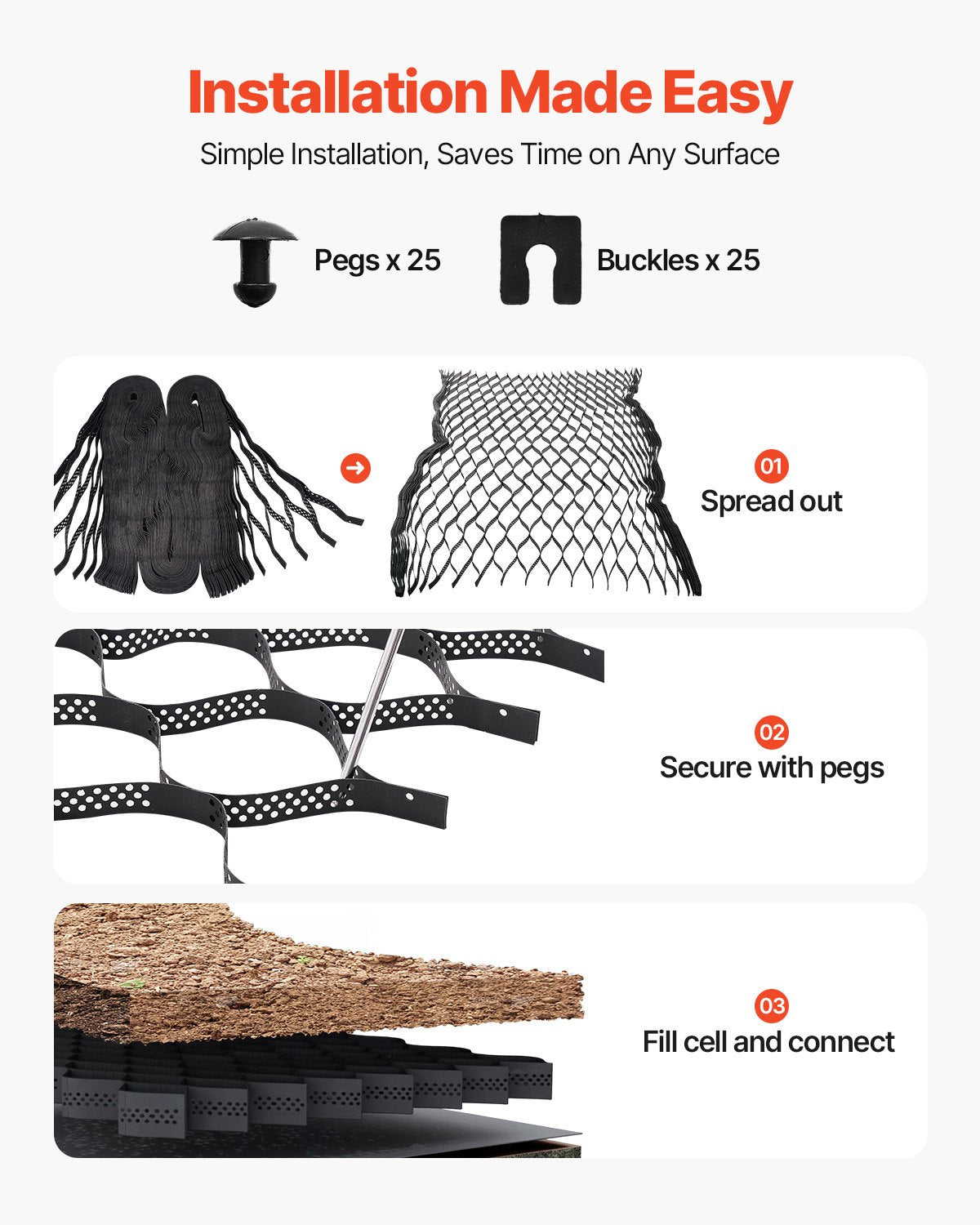 Gravel Grid, 2 Inch Depth, 32.81 x 9.84 FT / 10000 x 3000 mm, 1880 LBS Per Sq ft Grass Ground Retainer, Permeable Geo Grids Driveway Stabilization, for Garden, Patio, Walkway, RV Parking Slopes - Image 6