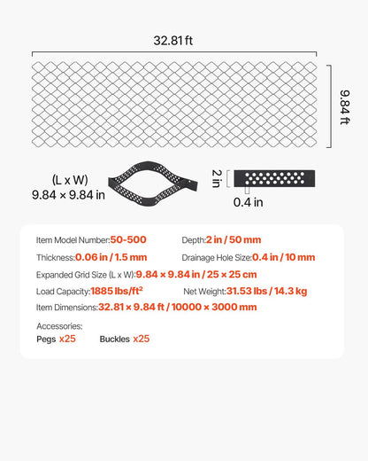 Gravel Grid, 2 Inch Depth, 32.81 x 9.84 FT / 10000 x 3000 mm, 1880 LBS Per Sq ft Grass Ground Retainer, Permeable Geo Grids Driveway Stabilization, for Garden, Patio, Walkway, RV Parking Slopes - Image 7