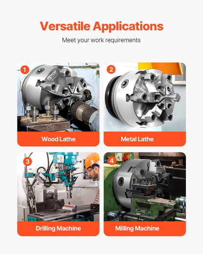 6-Jaw Lathe Chuck, 6 Inch (160 mm), Self-Centering Chuck with D1-4 Cam Lock Backing Plate, 0.12-5.71 in (3-145 mm) Clamping Range with T-wrench Screws, HT300 Material, for Wood Metal Lathe - Image 6