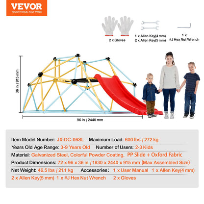 Climbing Dome, 8FT Geometric Dome Climber with Slide, for Kids 3 to 9 Years Old, Jungle Gym Supports 600LBS and Easy Assembly, with Climbing Grip, Outdoor and Indoor Play Equipment for Kids - Image 7