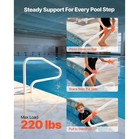 Pool Rail, 122 x 81.3 cm Pool Handrail, 100kg Load Capacity Heavy Duty Stainless Steel Swimming Handrail, Seamless Welding, Recessed or Base Mount, for Poolside, Water Parks, Spa Centers - Image 2