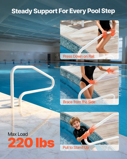 Pool Rail, 122 x 81.3 cm Pool Handrail, 100kg Load Capacity Heavy Duty Stainless Steel Swimming Handrail, Seamless Welding, Recessed or Base Mount, for Poolside, Water Parks, Spa Centers - Image 2