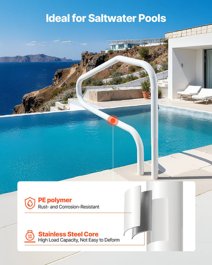 Pool Rail, 122 x 81.3 cm Pool Handrail, 100kg Load Capacity Heavy Duty Stainless Steel Swimming Handrail, Seamless Welding, Recessed or Base Mount, for Poolside, Water Parks, Spa Centers - Image 3