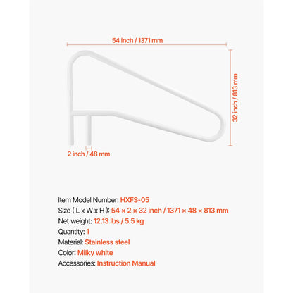 Pool Rail, 137.1 x 81.3 cm Pool Handrail, 100kg Load Capacity Heavy Duty Stainless Steel Swimming Handrail, Seamless Welding, Recessed or Base Mount, for Poolside, Water Parks, Spa Centers - Image 7