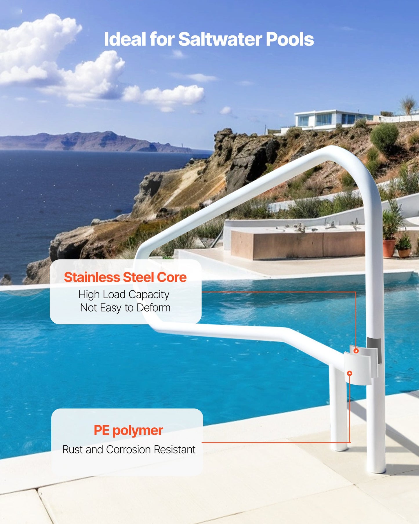 Pool Rail, 137.1 x 81.3 cm Pool Handrail, 100kg Load Capacity Heavy Duty Stainless Steel Swimming Handrail, Seamless Welding, Recessed or Base Mount, for Poolside, Water Parks, Spa Centers - Image 3