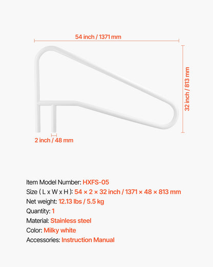Pool Rail, 137.1 x 81.3 cm Pool Handrail, 100kg Load Capacity Heavy Duty Stainless Steel Swimming Handrail, Seamless Welding, Recessed or Base Mount, for Poolside, Water Parks, Spa Centers - Image 7
