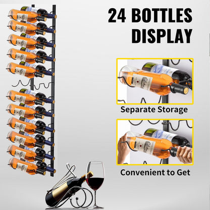 Wall Mounted Wine Rack, 12x2 Bottles Wine Holder Towel Rack, Black Steel Vertical Wine Rack, Modern Decorative Wall Mounted Wine Bottle Holder, Forward Design Simple Storage Wall Rack 48x11x1 In - Image 2