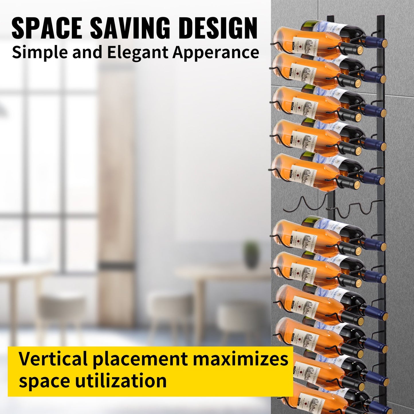 Wall Mounted Wine Rack, 12x2 Bottles Wine Holder Towel Rack, Black Steel Vertical Wine Rack, Modern Decorative Wall Mounted Wine Bottle Holder, Forward Design Simple Storage Wall Rack 48x11x1 In - Image 3