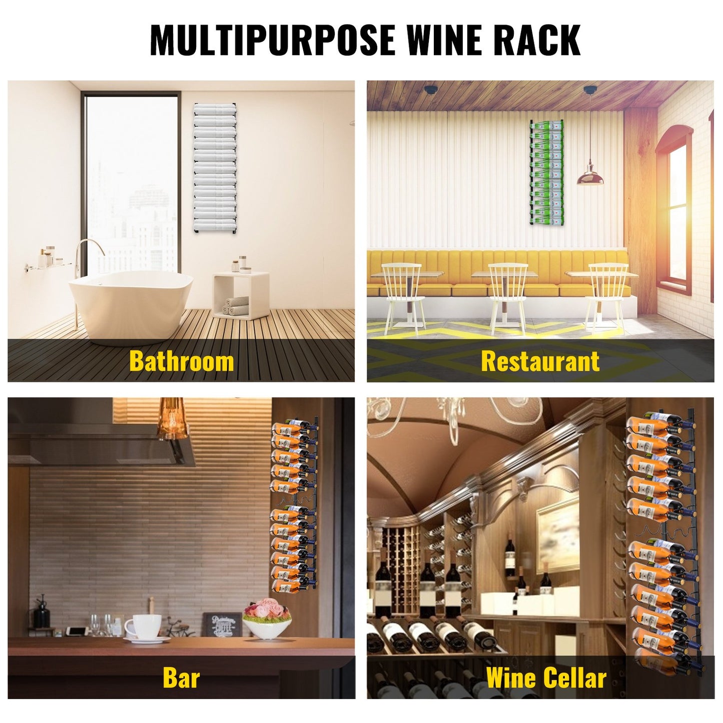 Wall Mounted Wine Rack, 12x2 Bottles Wine Holder Towel Rack, Black Steel Vertical Wine Rack, Modern Decorative Wall Mounted Wine Bottle Holder, Forward Design Simple Storage Wall Rack 48x11x1 In - Image 7