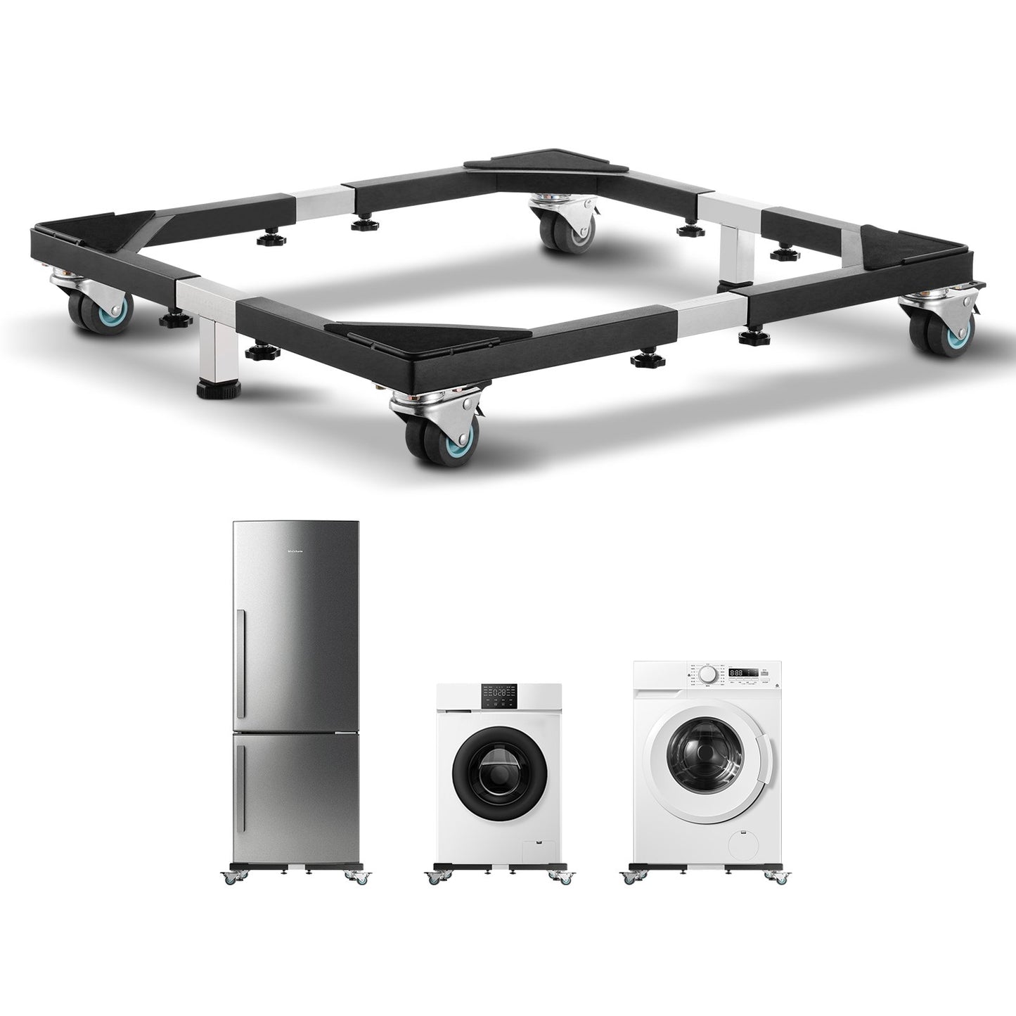 Fridge Stand Mobile Base, 1200 lbs Load Capacity, Washing Machine Stand with 8 Locking Twin Wheels and 4 Brakes, 23-36.6 Inches Adjustable Furniture Dolly for Washer, Refrigerator and Dryer