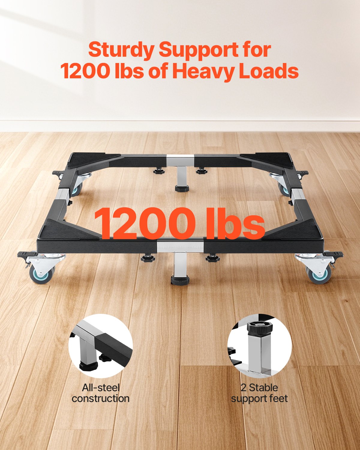 Fridge Stand Mobile Base, 1200 lbs Load Capacity, Washing Machine Stand with 8 Locking Twin Wheels and 4 Brakes, 23-36.6 Inches Adjustable Furniture Dolly for Washer, Refrigerator and Dryer - Image 2