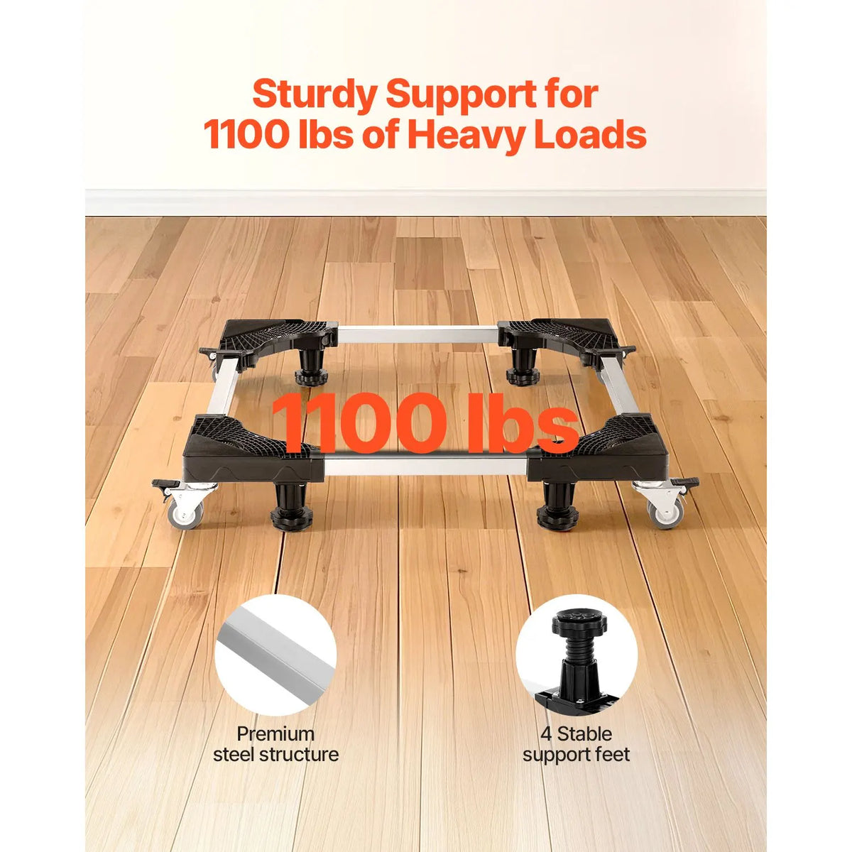 Fridge Stand Mobile Base, 1100 lbs Load Capacity, Washing Machine Stand with 8 Locking Twin Wheels and 4 Brakes, 27.5 -35.4 Inches Adjustable Furniture Dolly for Washer, Refrigerator and Dryer - Image 2