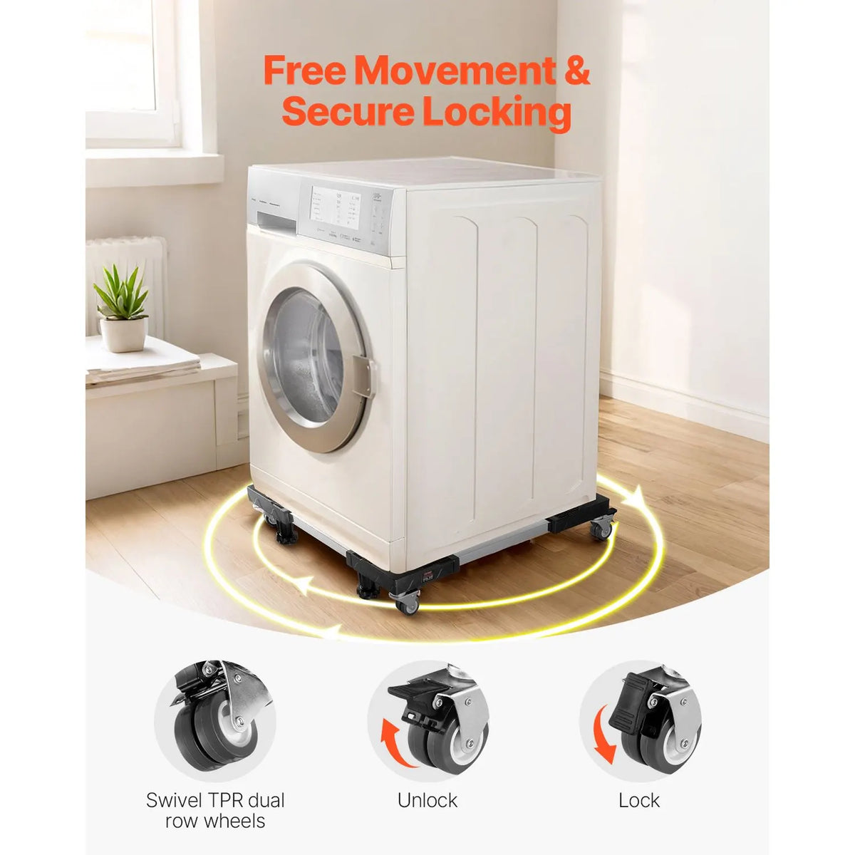 Fridge Stand Mobile Base, 1100 lbs Load Capacity, Washing Machine Stand with 8 Locking Twin Wheels and 4 Brakes, 27.5 -35.4 Inches Adjustable Furniture Dolly for Washer, Refrigerator and Dryer - Image 3