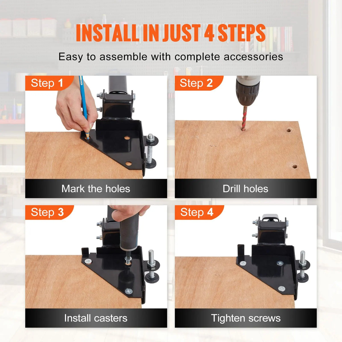 Mobile Base, 181.4 kg Capacity, Adjustable from 241.3 x 241.3 mm to Infinity, Heavy Duty Universal Mobile Base Stand with Swivel Wheels, for Woodworking Equipment, Bandsaw, Power Tools, Machines - Image 5