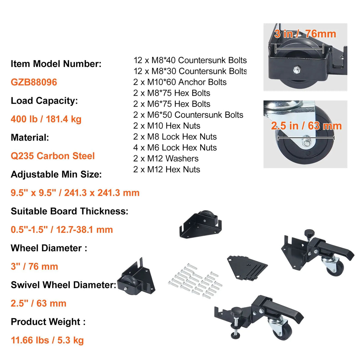 Mobile Base, 181.4 kg Capacity, Adjustable from 241.3 x 241.3 mm to Infinity, Heavy Duty Universal Mobile Base Stand with Swivel Wheels, for Woodworking Equipment, Bandsaw, Power Tools, Machines - Image 7