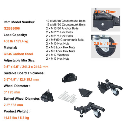 Mobile Base, 181.4 kg Capacity, Adjustable from 241.3 x 241.3 mm to Infinity, Heavy Duty Universal Mobile Base Stand with Swivel Wheels, for Woodworking Equipment, Bandsaw, Power Tools, Machines - Image 7