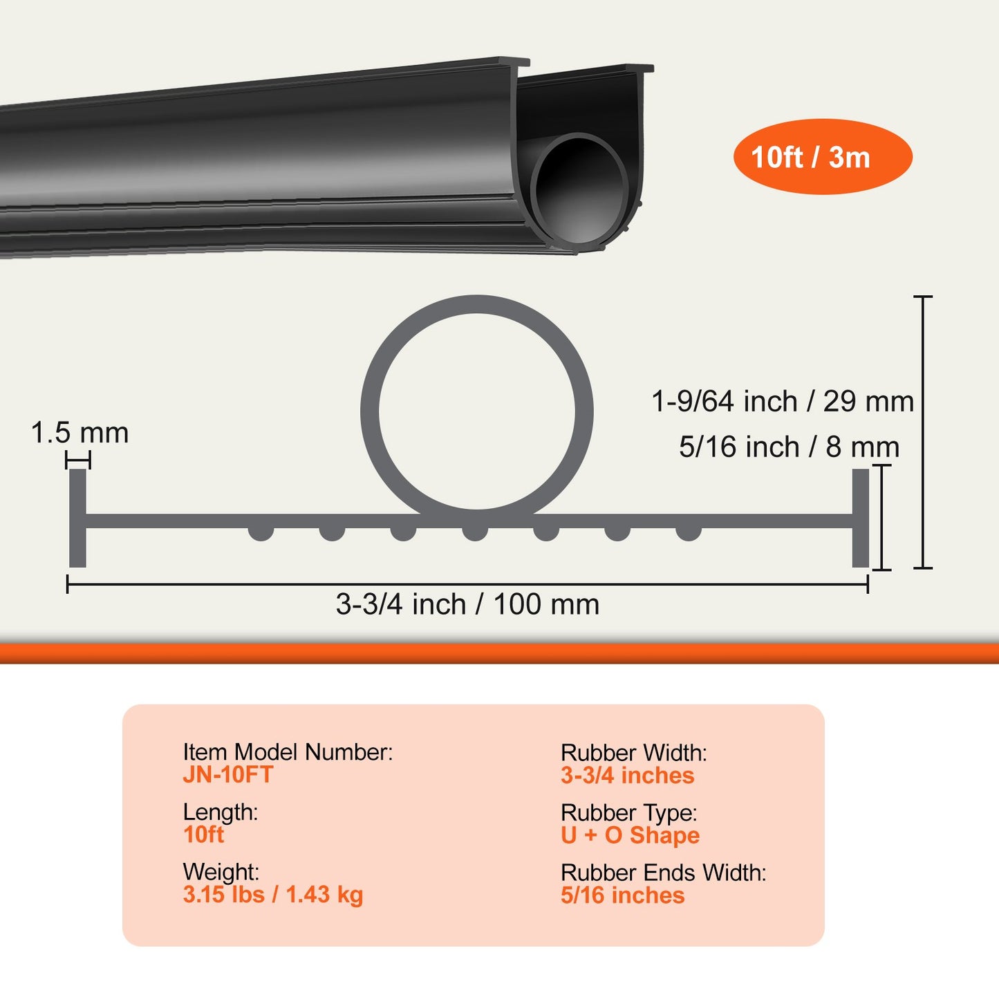 Garage Door Seals Bottom Rubber, U Shape +O Ring Combination Garage Door Bottom Weather Seal, 10ft Weatherproofing Garage Door Seal, 5/16 inch T-ends and 3 3/4 inch Width, for Doors, Black - Image 7