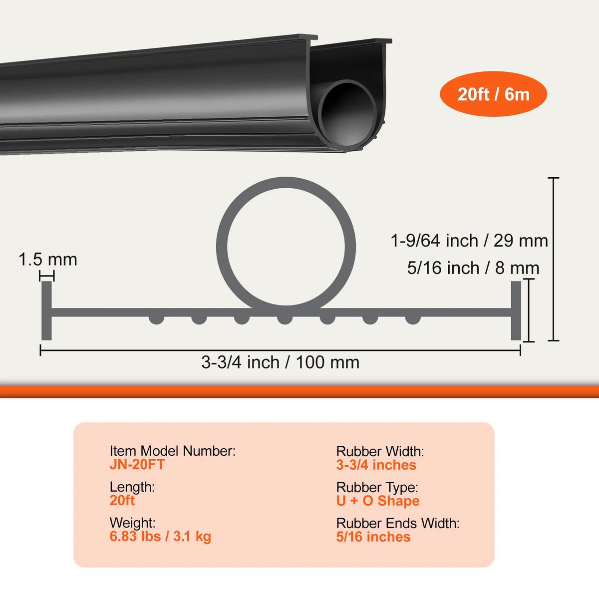 Garage Door Seals Bottom Rubber, U Shape +O Ring Combination Garage Door Bottom Weather Seal, 20ft Weatherproofing Garage Door Seal, 5/16 inch T-ends and 3 3/4 inch Width, for Doors, Black - Image 7