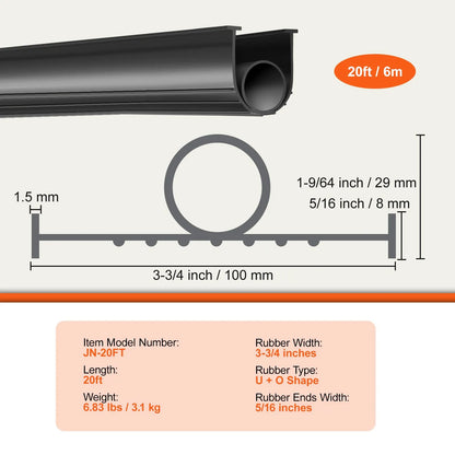 Garage Door Seals Bottom Rubber, U Shape +O Ring Combination Garage Door Bottom Weather Seal, 20ft Weatherproofing Garage Door Seal, 5/16 inch T-ends and 3 3/4 inch Width, for Doors, Black - Image 7