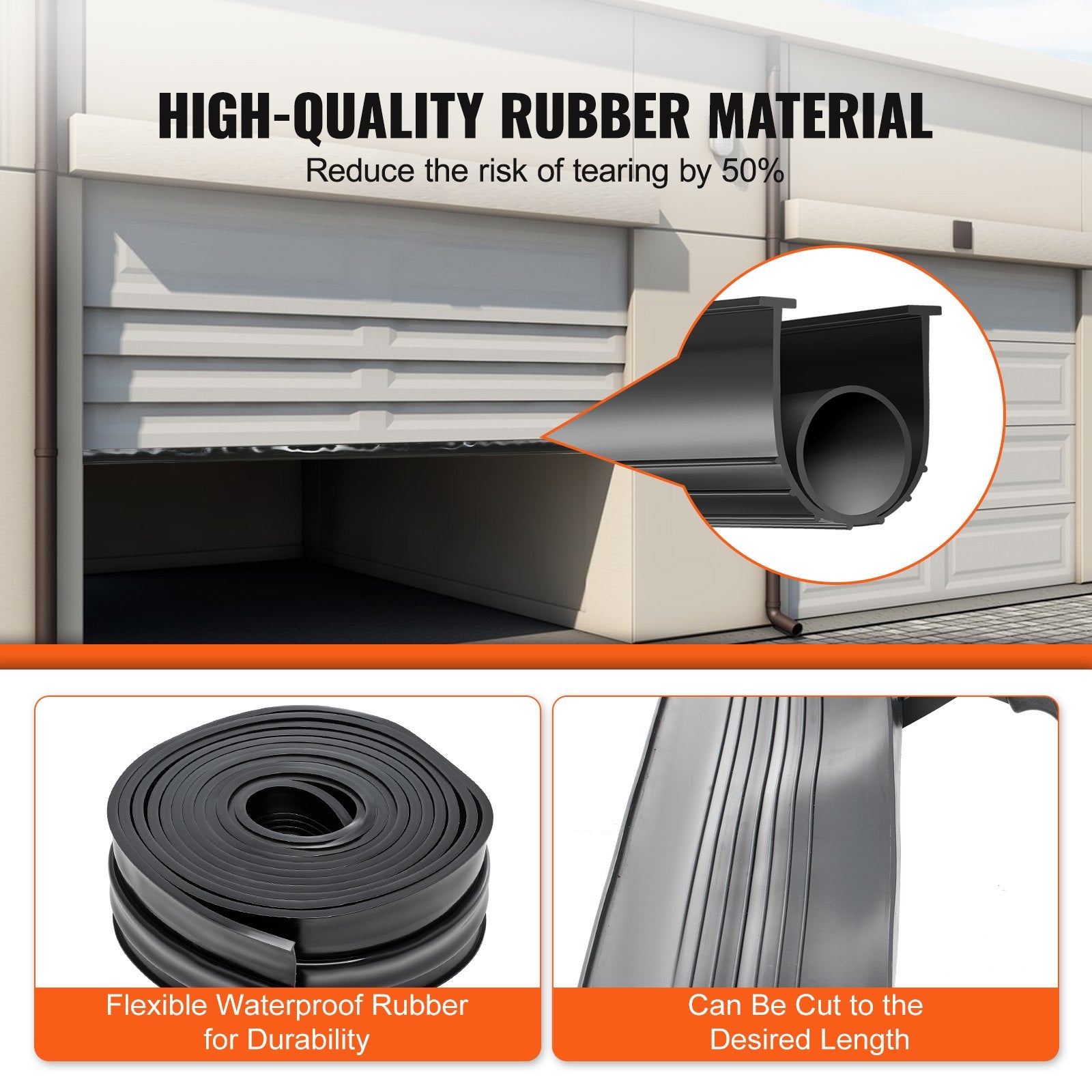 Garage Door Seals Bottom Rubber, U Shape +O Ring Combination Garage Door Bottom Weather Seal, 20ft Weatherproofing Garage Door Seal, 5/16 inch T-ends and 3 3/4 inch Width, for Doors, Black - Image 3